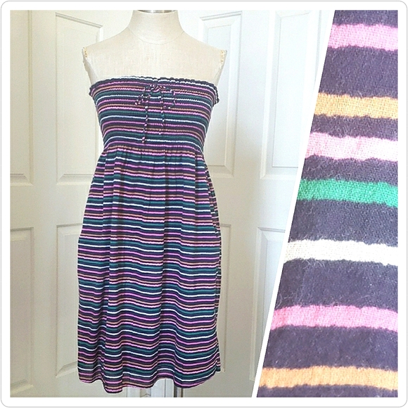 Old Navy Dresses & Skirts - OLD NAVY Strapless Cotton Dress Navy Blue Pink Stripe